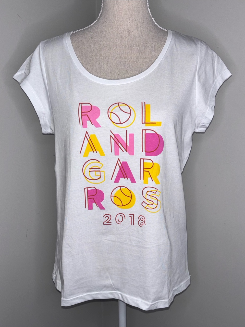 French Open Roland Garros NWT women's white cap sleeve tee shirt 2018 size Large